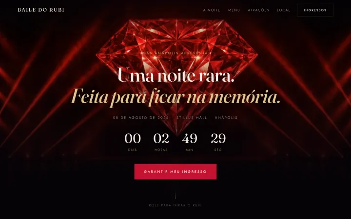 Landing page do Baile do Rubi