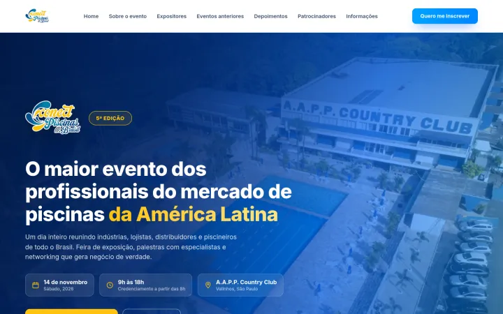 Landing page do Conect Piscinas Brasil