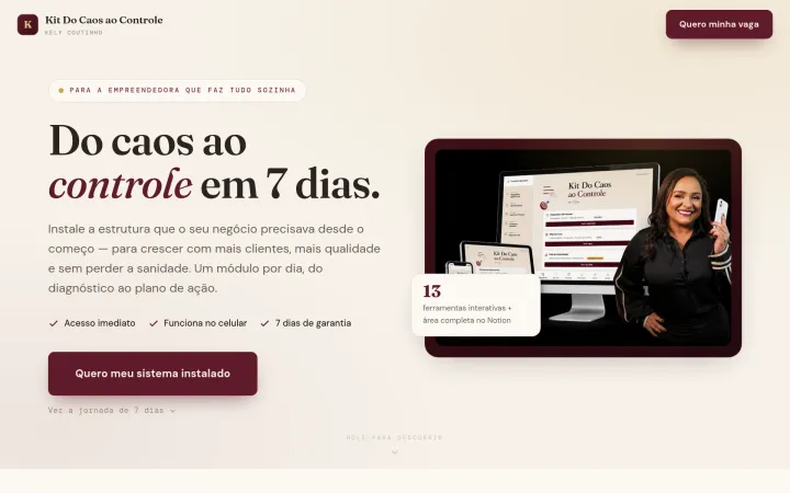 Landing page Kit Do Caos ao Controle