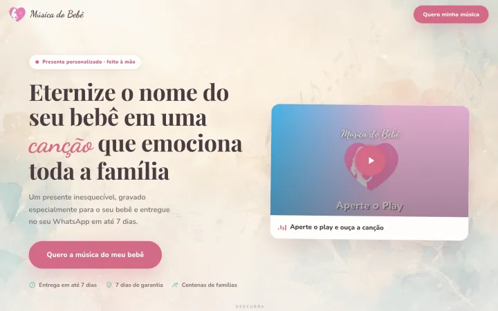 Landing page Música do Bebê